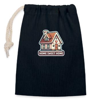 Home Sweet Home - House Illustration - Closable cotton gift bag (14x20cm) - navy - Front