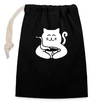 Chat au thé earl grey - Sac cadeau en coton avec cordon (14 x 20 cm) - noir - Devant