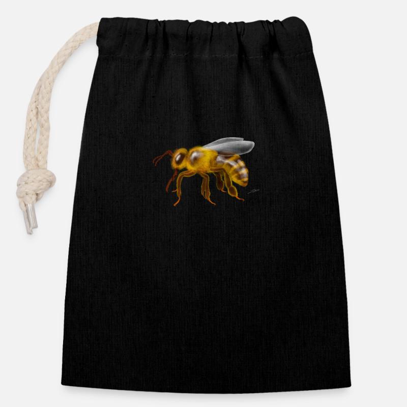 Bee - Closable cotton gift bag (14x20cm) - black