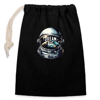 Dream Big - Astronaut Illustration - Verschließbarer Geschenkbeutel aus Baumwolle (14x20cm) - Schwarz - Vorne