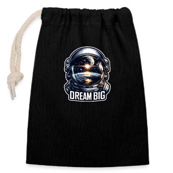 Dream Big - Astronaut Illustration - Verschließbarer Geschenkbeutel aus Baumwolle (14x20cm) - Schwarz - Vorne