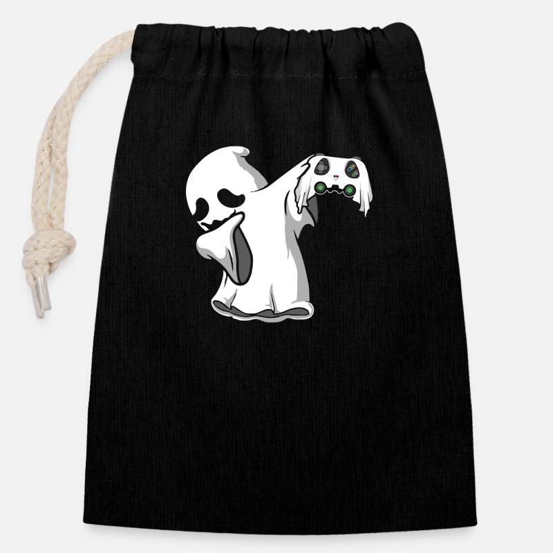 Halloween Dabbing Ghost Gamer - Closable cotton gift bag (14x20cm) - black
