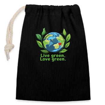 Live Green, Love Green. - Closable cotton gift bag (14x20cm) - black - Front