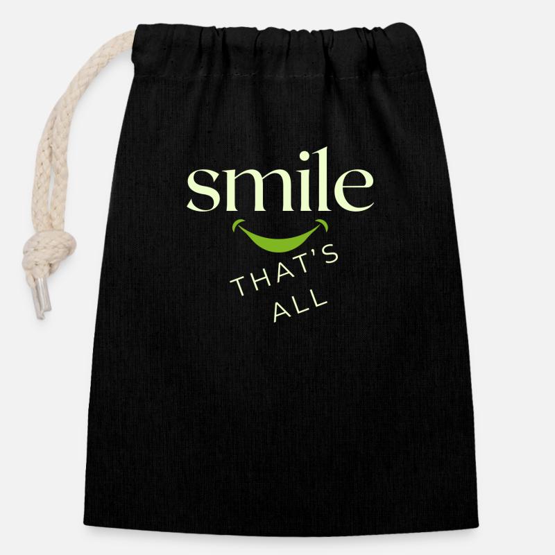 Smile, that's all! - Closable cotton gift bag (14x20cm) - black