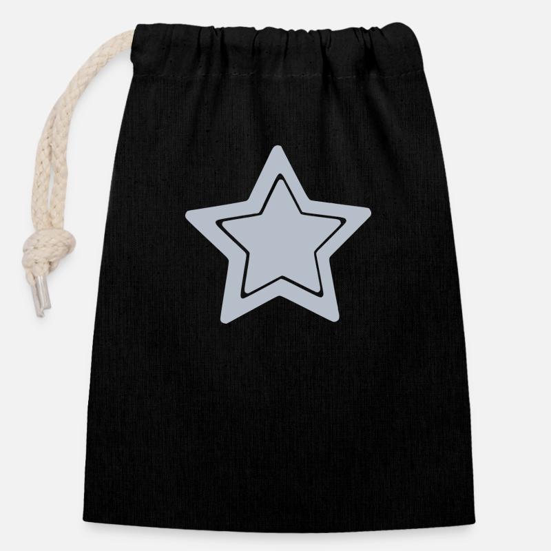 Étoile bleue - Sac cadeau en coton avec cordon (14 x 20 cm) - noir