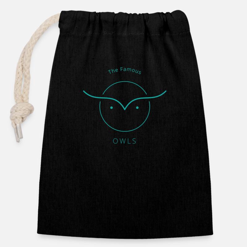 Owls - Closable cotton gift bag (14x20cm) - black