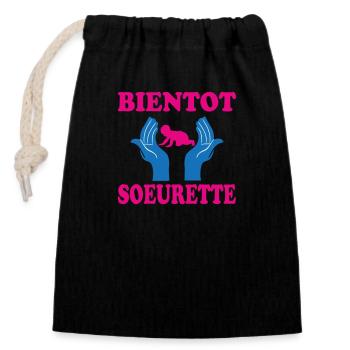 SOON TO BE A SISTER - Closable cotton gift bag (14x20cm) - black - Front