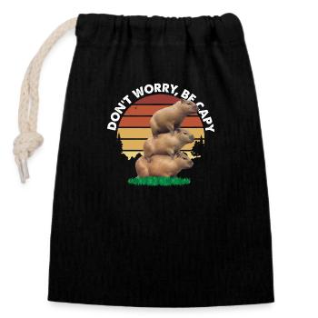 Don't be Worry, Be Capy - Vintage Retro Three - Closable cotton gift bag (14x20cm) - black - Front