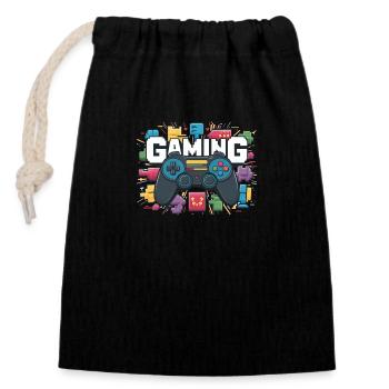 Jeux - Manettes - Sac cadeau en coton avec cordon (14 x 20 cm) - noir - Devant