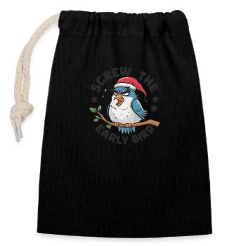 Le lève-tôt peut m’emmener - Sac cadeau en coton avec cordon (14 x 20 cm) - noir - Devant
