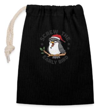 Le lève-tôt peut m’emmener - Sac cadeau en coton avec cordon (14 x 20 cm) - noir - Devant