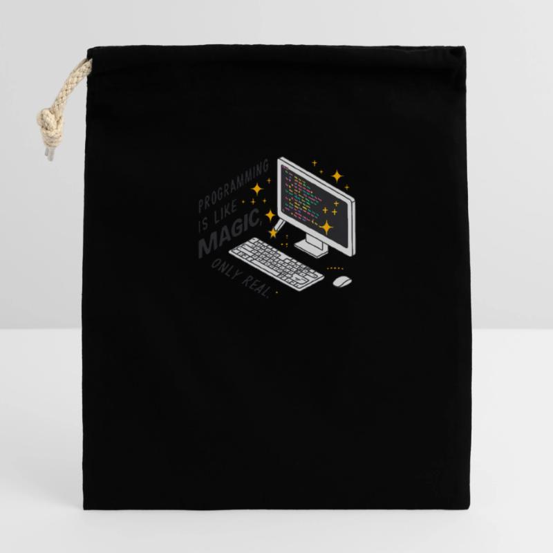 Programming is like magic, only real. Closable cotton gift bag (14x20cm)