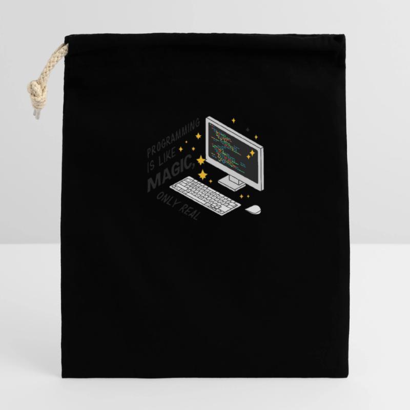 Programming is like magic, only real. Closable cotton gift bag (14x20cm)