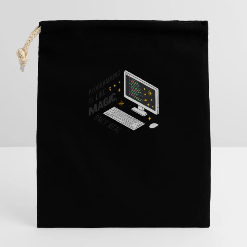 Programming is like magic, only real. Closable cotton gift bag (14x20cm)