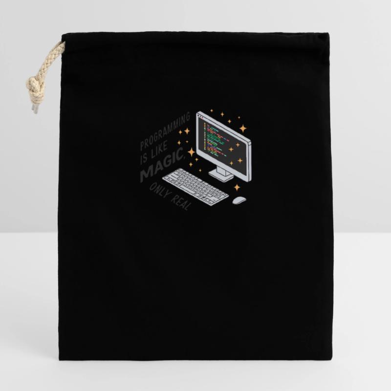Programming is like magic, only real. Closable cotton gift bag (14x20cm)