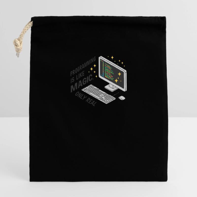 Programming is like magic, only real. Closable cotton gift bag (14x20cm)