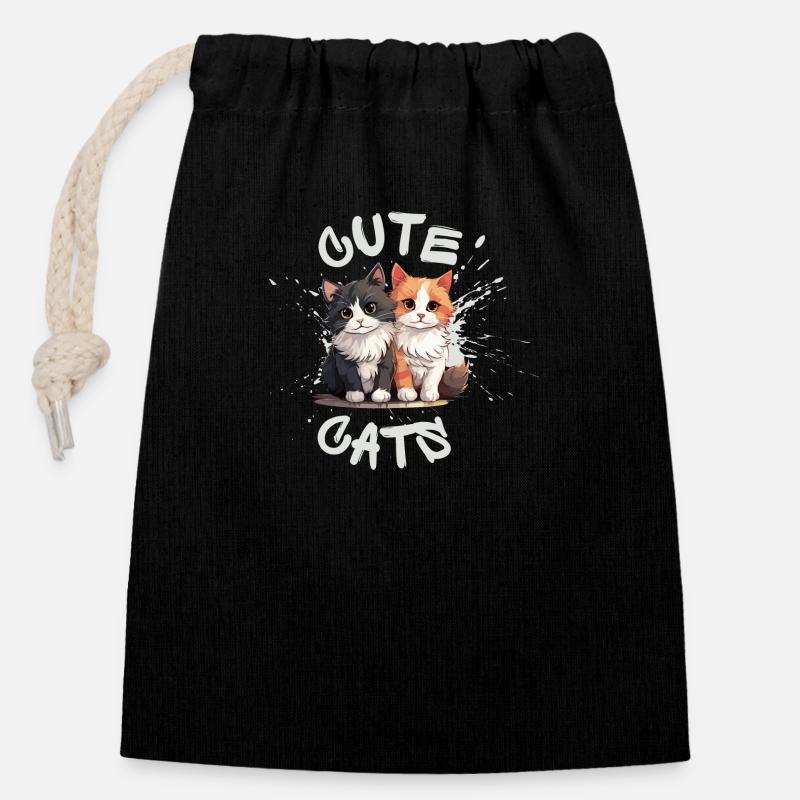 Cute Cats - Closable cotton gift bag (14x20cm) - black