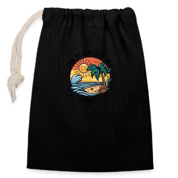 Le soleil, la plage et la mer - mon élixir de vie - Sac cadeau en coton avec cordon (14 x 20 cm) - noir - Devant