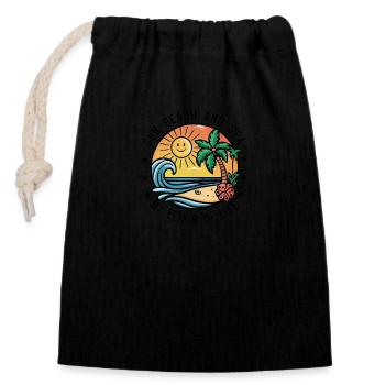 Sun, beach and sea - my elixir of life - Closable cotton gift bag (14x20cm) - black - Front