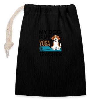 My dog is my yoga teacher - Closable cotton gift bag (14x20cm) - black - Front