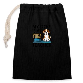 My dog is my yoga teacher - Closable cotton gift bag (14x20cm) - black - Front