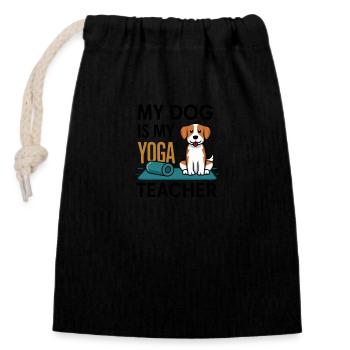 My dog is my yoga teacher - Closable cotton gift bag (14x20cm) - black - Front