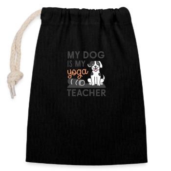 My dog is my yoga teacher - Closable cotton gift bag (14x20cm) - black - Front