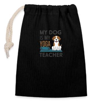 My dog is my yoga teacher - Closable cotton gift bag (14x20cm) - black - Front