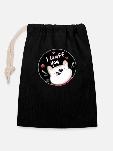 Chien Coréen - Style Japonais 09 - Sac cadeau en coton avec cordon (14 x 20 cm) - noir