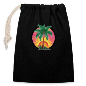 Tropical palm tree at sunset – holiday motif - Closable cotton gift bag (14x20cm) - black - Front