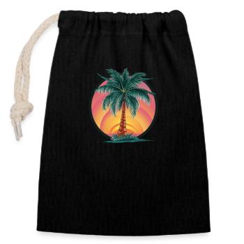 Tropical palm tree at sunset – holiday motif - Closable cotton gift bag (14x20cm) - black - Front