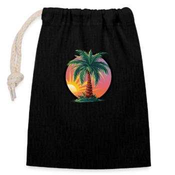 Tropische Palme bei Sonnenuntergang – Urlaubsmotiv - Verschließbarer Geschenkbeutel aus Baumwolle (14x20cm) - Schwarz - Vorne