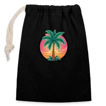 Tropical palm tree at sunset – holiday motif - Closable cotton gift bag (14x20cm) - black - Front