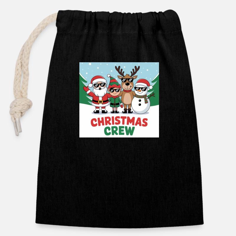 CHRISTMAS CREW - Verschließbarer Geschenkbeutel aus Baumwolle (14x20cm) - Schwarz