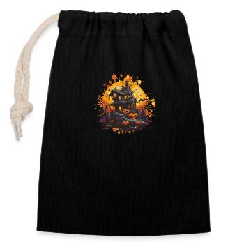 Maison hantée Halloween 2 - Sac cadeau en coton avec cordon (14 x 20 cm) - noir - Devant