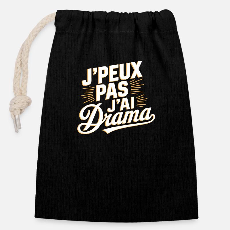 J'peux pas, j'ai drama - Sac cadeau en coton avec cordon (14 x 20 cm) - noir