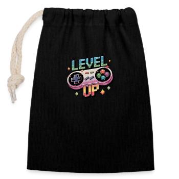 Level Up - Manette de jeu - Sac cadeau en coton avec cordon (14 x 20 cm) - noir - Devant