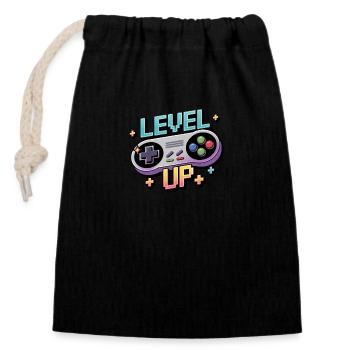 Level Up - Manette de jeu - Sac cadeau en coton avec cordon (14 x 20 cm) - noir - Devant