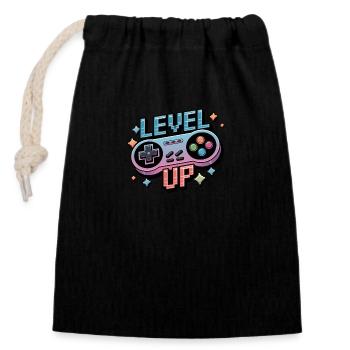 Level Up - Manette de jeu - Sac cadeau en coton avec cordon (14 x 20 cm) - noir - Devant