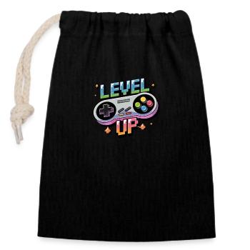 Level Up - Manette de jeu - Sac cadeau en coton avec cordon (14 x 20 cm) - noir - Devant
