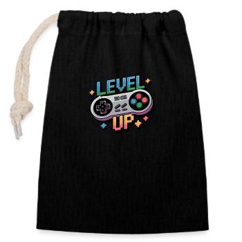 Level Up - Manette de jeu - Sac cadeau en coton avec cordon (14 x 20 cm) - noir - Devant