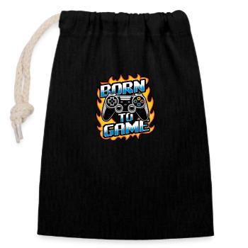 Born to Game – Manette de jeu - Sac cadeau en coton avec cordon (14 x 20 cm) - noir - Devant