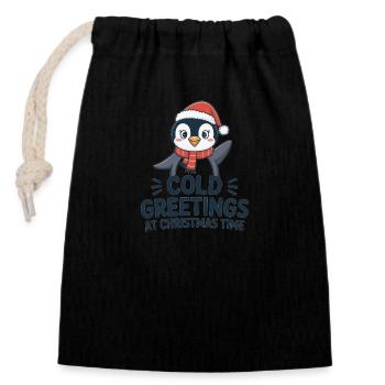 Salutations sympas au moment de Noël – Penguin - Sac cadeau en coton avec cordon (14 x 20 cm) - noir - Devant