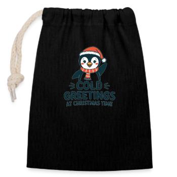 Salutations sympas au moment de Noël – Penguin - Sac cadeau en coton avec cordon (14 x 20 cm) - noir - Devant
