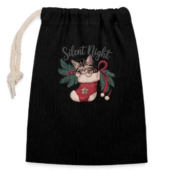 Douce nuit – Chaton en bas de Noël - Sac cadeau en coton avec cordon (14 x 20 cm) - noir - Devant