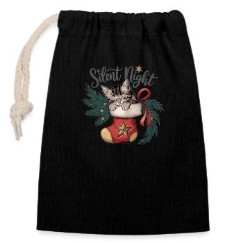 Douce nuit – Chaton en bas de Noël - Sac cadeau en coton avec cordon (14 x 20 cm) - noir - Devant