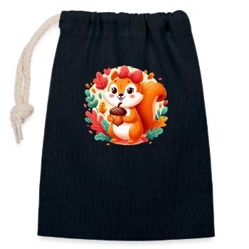 Cute squirrel with acorn - Closable cotton gift bag (14x20cm) - navy - Front