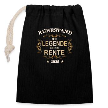 Legende Rente 2025 - Verschließbarer Geschenkbeutel aus Baumwolle (14x20cm) - Schwarz - Vorne
