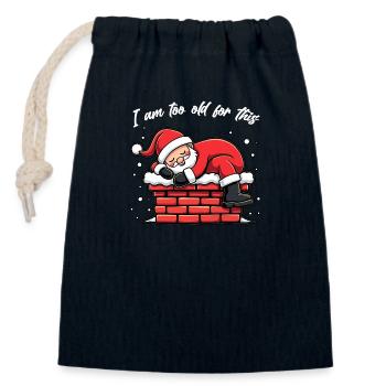 Père Noël et cheminée - Vieux Noël - Sac cadeau en coton avec cordon (14 x 20 cm) - bleu marine - Devant