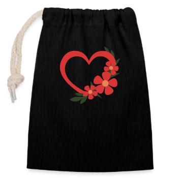 Blumenherz Romantischer Blumenkranz - Verschließbarer Geschenkbeutel aus Baumwolle (14x20cm) - Schwarz - Vorne